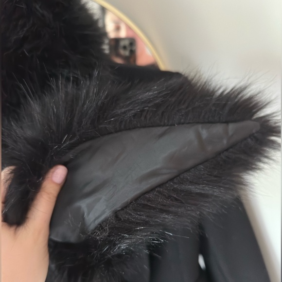 Calvin Klein Faux Fur Collar Black Belted Wrap Coat - Picture 10 of 13
